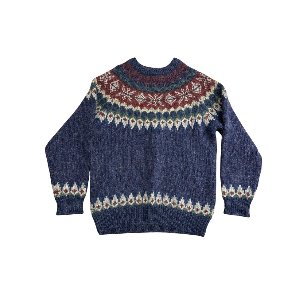Woolrich Vintage Men M Fair Isle Wool Mohair Blend Sweater Blue Nordic Knit 9572